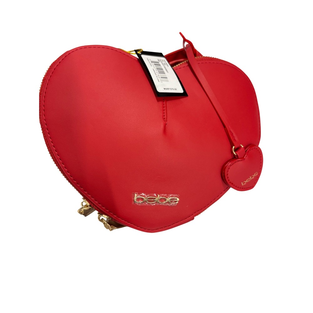 Bebe Milan Heart Crossbody Bag Red Faux Leather‎ Gold Hardware E22-4939A NEW